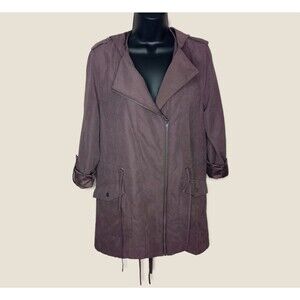Staccato Women S  Lightweight Trench Jacket  Hood Pockets Shacket Lt. Brown